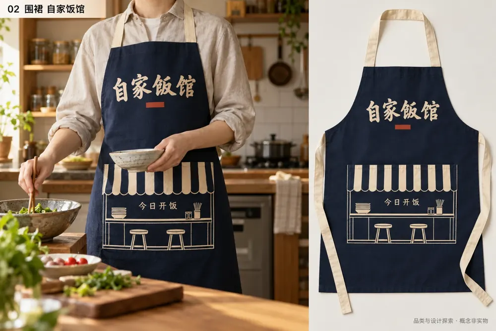 围裙 · 自家饭馆 AI概念图，非实物照片