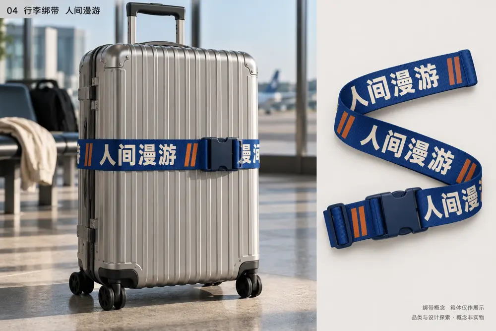 行李绑带 · 人间漫游 AI概念图，非实物照片